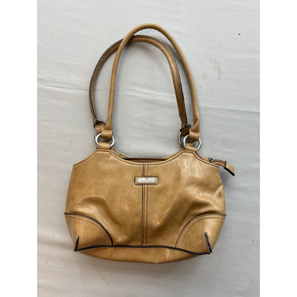 Minicci Tan Faux Leather Shoulder Bag Purse Silver Hardware Hobo Style